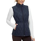 baleaf Women's Puffer Drawstring Vest Lightweight Winter Warm Stand Collar Quilted Golf Vests Water Resistant Zip Pockets