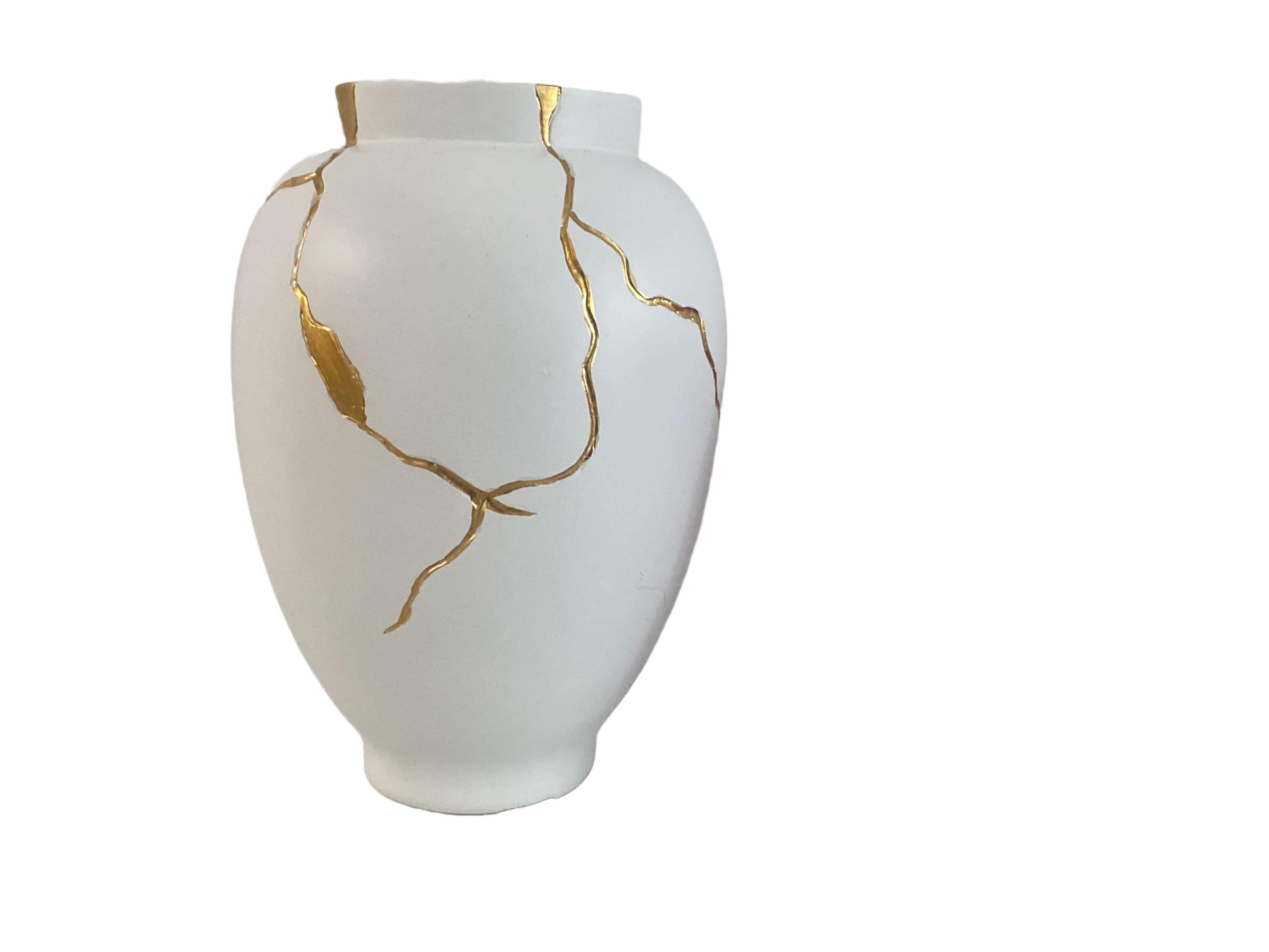 White & Gold Vase Inspired by Kintsugi Japanese Art Tapered Classic Bag Flowervase For Dried Flowers Decoration (Classic)