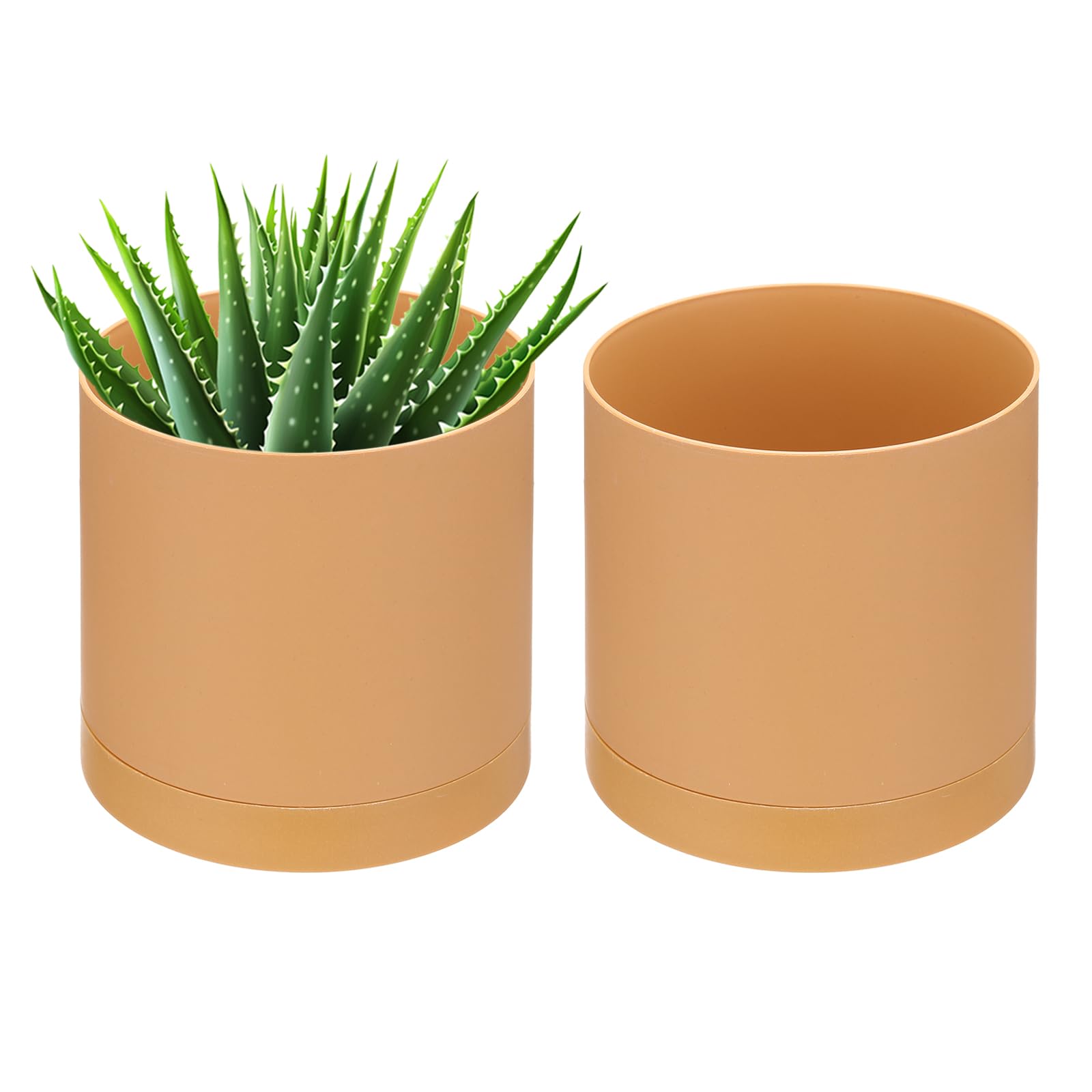 PATIKIL 6 Inch/15cm Plastic Plant Pots, 2 Pack Small Flower Pot Planters with Drainage Holes and Saucer for Home Decor Indoor Plants, Orange