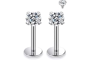 Rmsnxnnz 20G 18G 16G 14G ASTM F136 Titanium Surgical Steel Internal Thread Flat Back Earrings Lip Rings Labret Medusa Helix Tragus Cartilage Earring stud Piercing Jewelry for Women Men Silver Gold