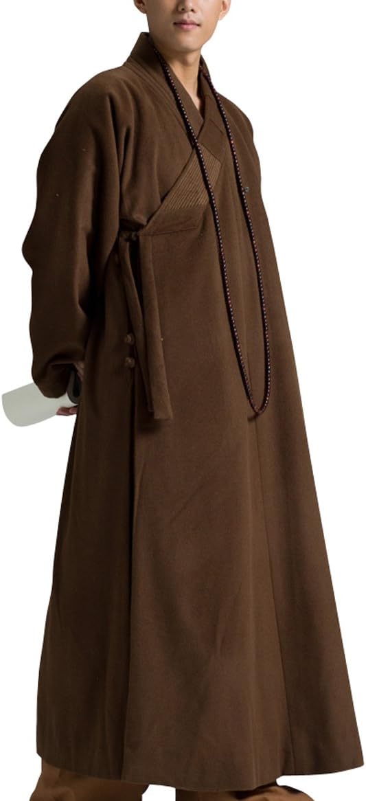 Dark Coffee Winter Wool Meditation Robe Monk Outfit Zen Buddhist Men Robe