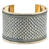 HomeCrafts4U Bangle Bracelet for Women Scallop Art Decor Casual Formal Accessory Office Attire Ladies Girls Fashion Jewelry Blue Golden Contemporary Trendy Cuff Design