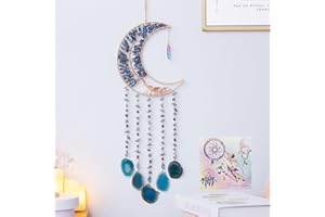 DREAMSUM Agate Moon Dream Catchers with Crystal 7 Chakra Gemstone Dream Catchers Color Natural Gem Agate Wall Hangings Room Garden Dreamcatchers Decor (Lake Blue)