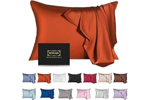 SIYUAN Mulberry Silk Pillowcase for Hair and Skin,King Size Cooling Silk Pillow Case with Hidden Zipper,Allergen Proof Dual Sides Soft Breathable Smooth Silk Pillow Cover for Women(King,Orange)
