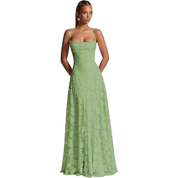 Amazon.com: Spaghetti Strap Bridesmaid Dresses for Women, Long Maxi Jacquard  Formal Wedding Guest Dress, Lace Appliques Evening Gown (Green,X-Small) :  Clothing, Shoes & Jewelry