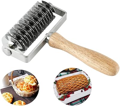 Akaigu Stainless Steel Dough Lattice Pizza Roller Cutter Wood Handle Baking Tool