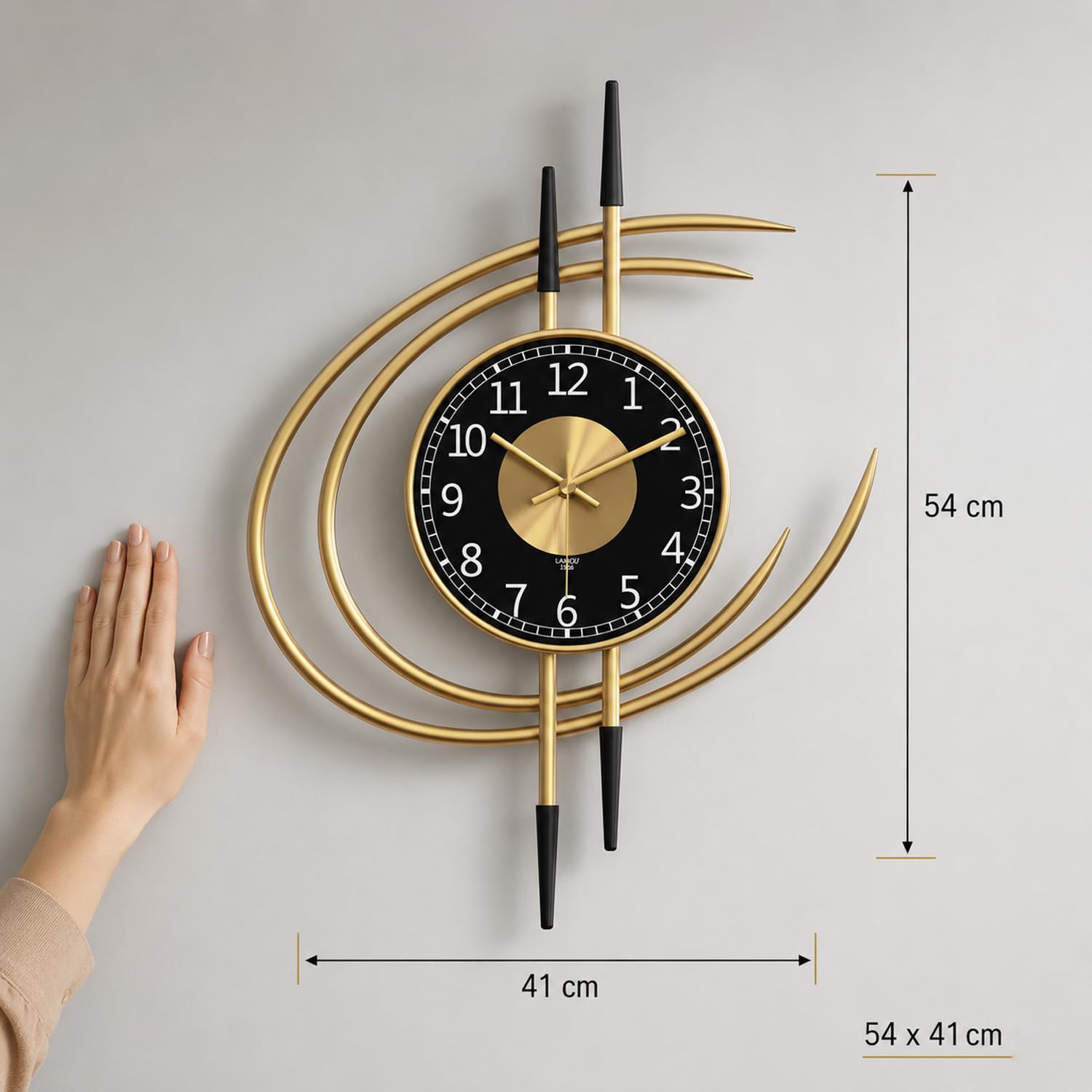 LANMOU Wanduhr Groß Modern 54cm, Gold Schwarz Metall wohnzimmeruhr Deko 3