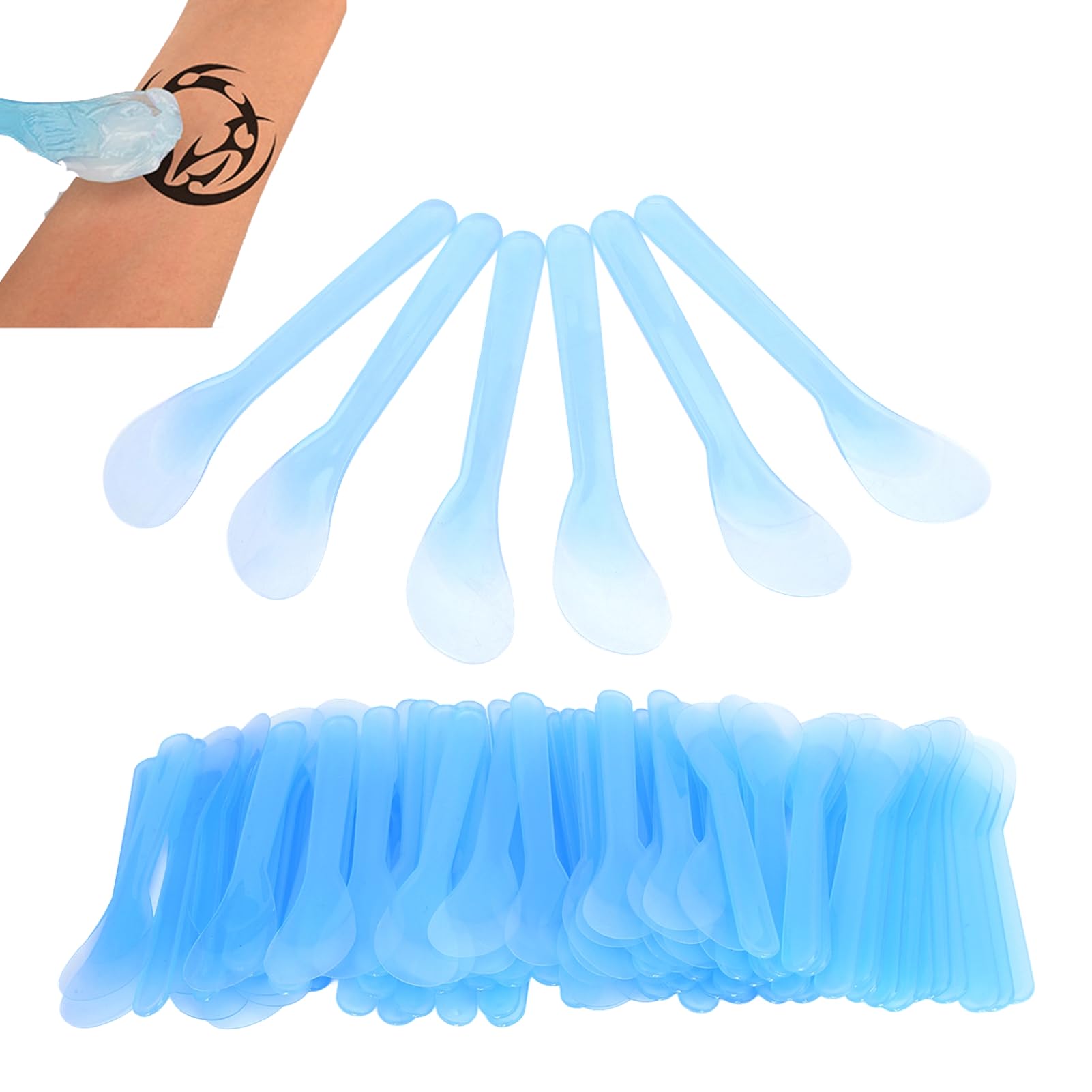 100pcs Cosmetic Apply Spatula - Plastic Disposable Hair Removal Cream Tattoo Repair Cream Spatula Blue Facial Mask Spatulas Mask Applicator Stick Makeup Tools for Mixing and Sampling