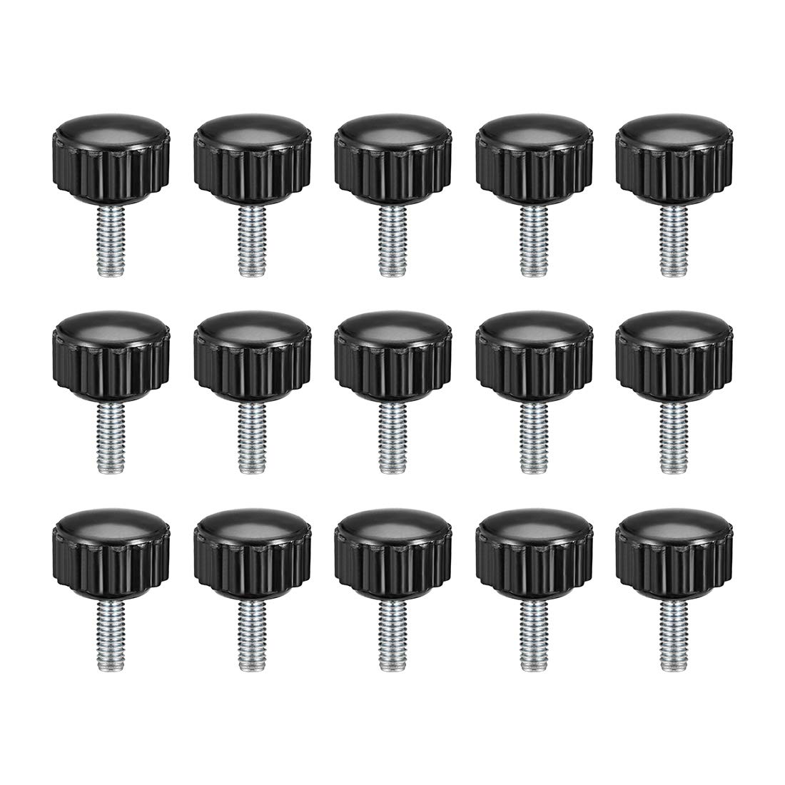 sourcing map M4 x 10mm Metric Male Thread Knurled Clamping Knobs Grip Thumb Screw on Type Plastic Threaded Hand Bolt Knobs Black 15 Pcs