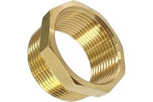 JENSWILL 1-1/2" NPT Male x 1-1/4" NPT Female Brass Reducer Hex Bushing Threaded Pipe Fitting Reducing Adapter Pack of 1