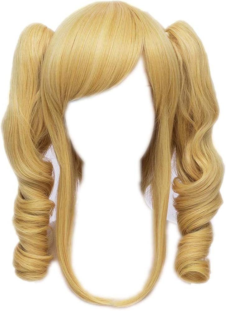 Ponytails Cosplay Wigs for Women,Middle Length Curly Blonde