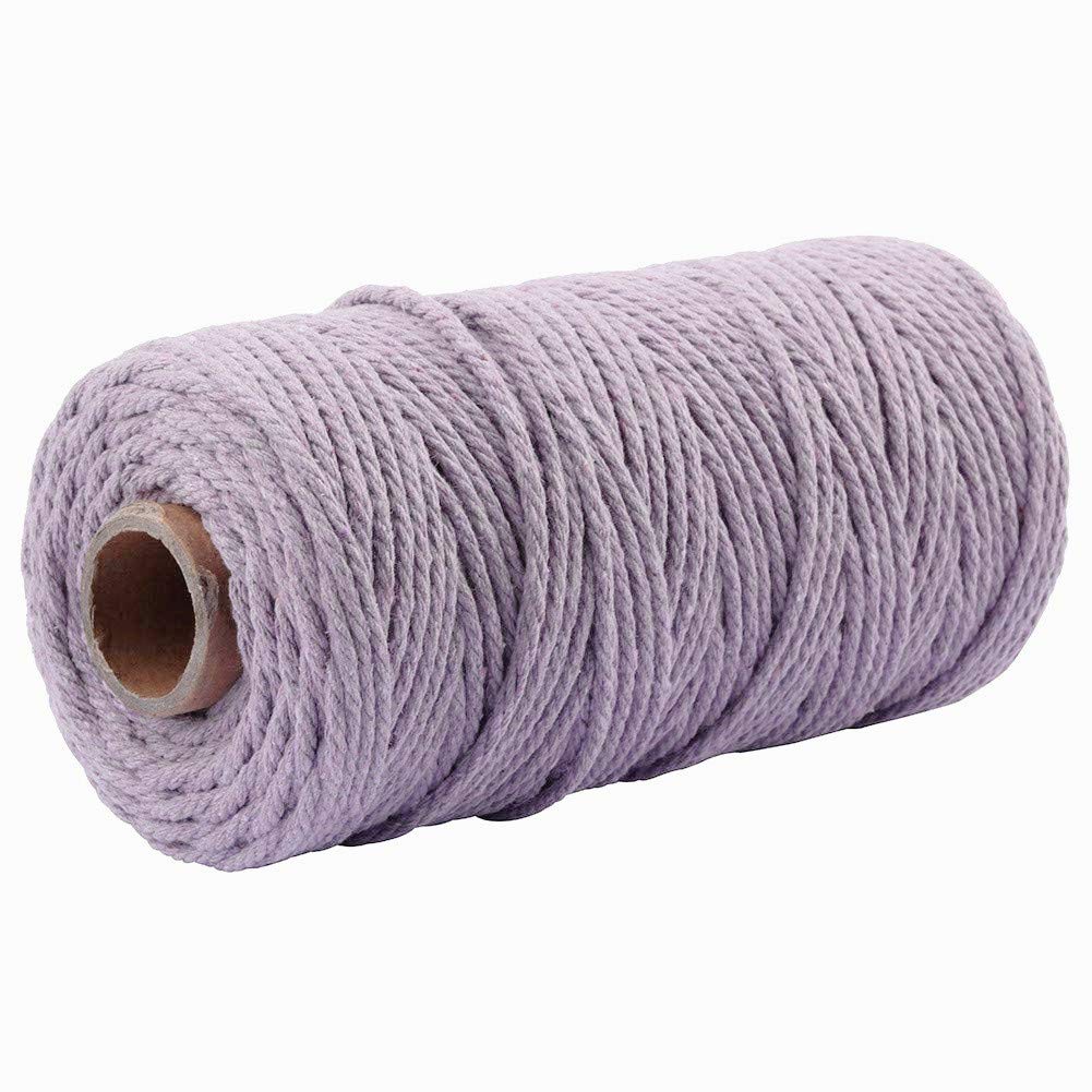 3mmx100m Macrame Cotton Cord 4 Strand Twisted Twine Strings Rope for Wrapping Plant Hanger Knitting Tapestry DIY Home Craft (Lilac)