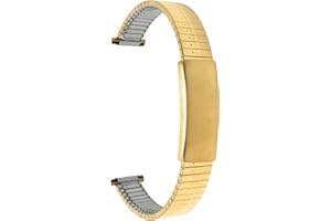 Bandini Stainless Steel Stretch Watch Band, Straight End, Metal Expansion Strap, Adjustable Length - Silver, Gold and Silver/