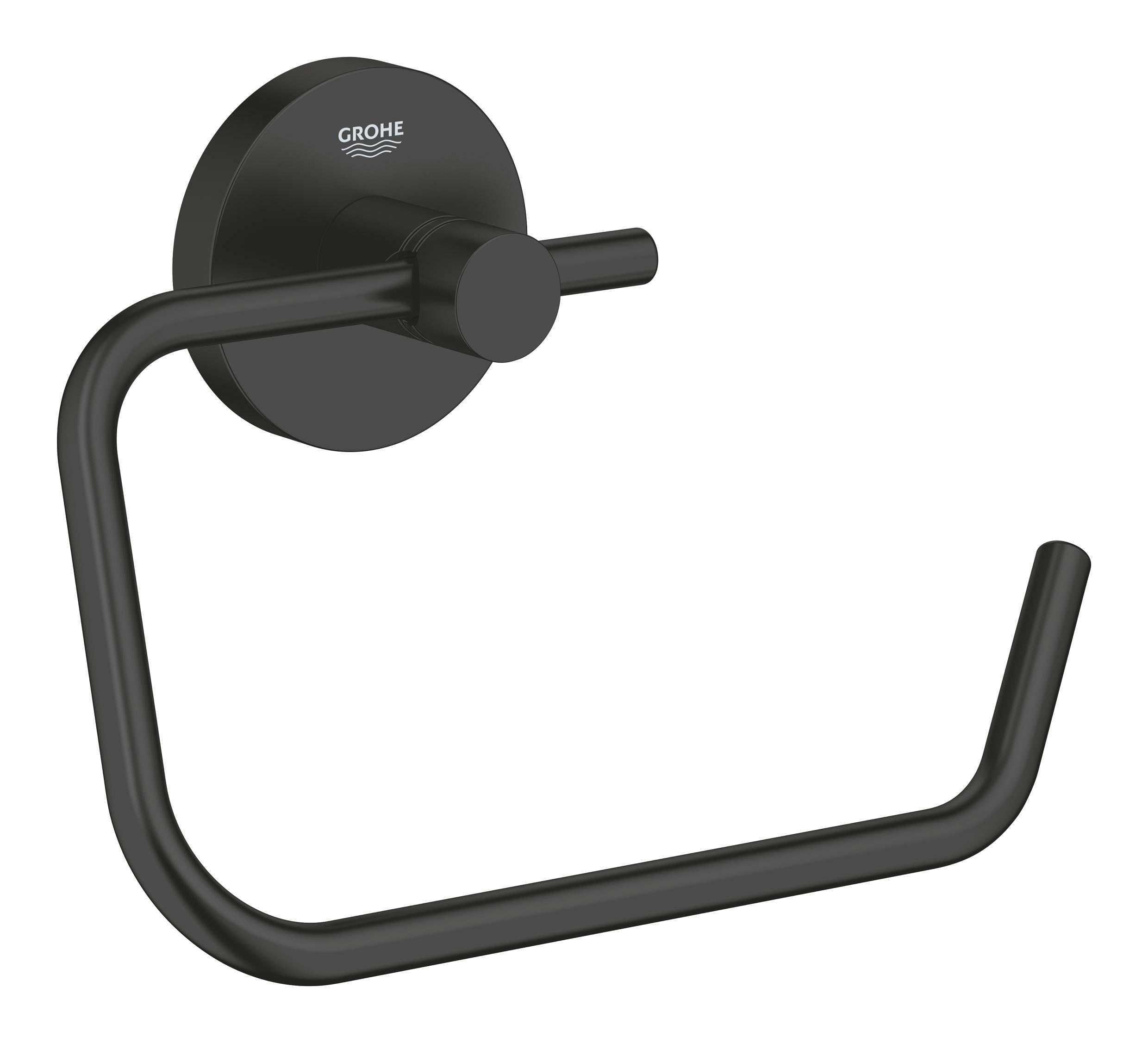 GROHE Start QuickFix Toilet Roll Holder Without Cover (Metal, Concealed Fastening, Including Screws and Dowels, Extra Easy to Fit QuickGlue), Size 44 x 119 mm, Matt Black, 412002430