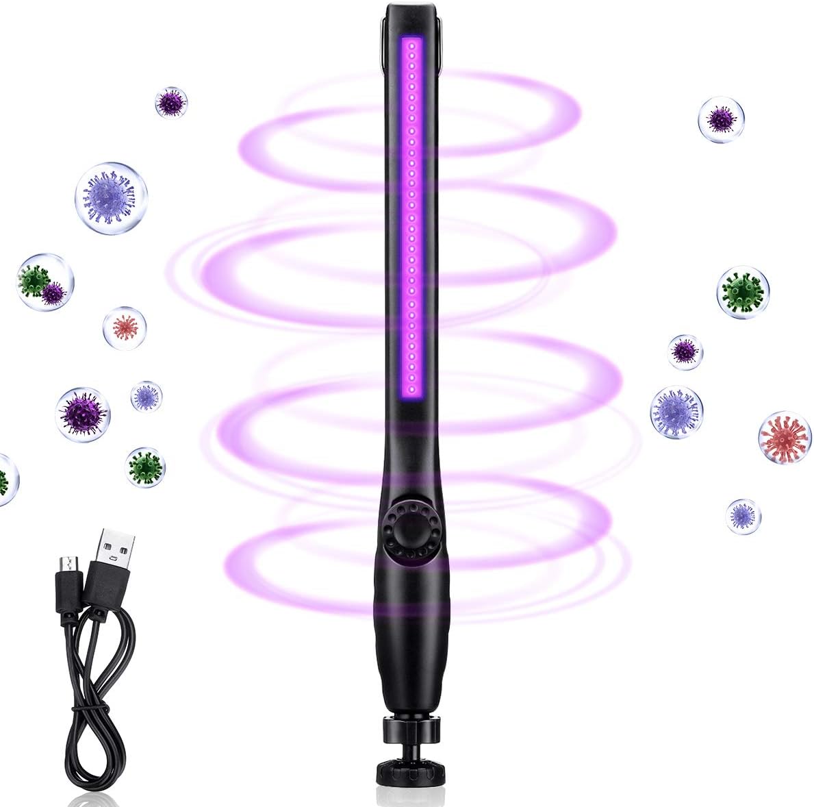 Charminer Portable UV Sterilization Lamp,Handheld UV Lights Sterilizer, Uvc Anti-Bacterial Rate 99% Ultraviolet Disinfection Lamp For Car/Home area/HotelTravel 360° rotation/USB charging1800mAh