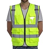 Dib Safety Reflective Vest ANSI Class 2, High Visibility Vest with Pockets and Zipper, Construction Work, Hi Vis