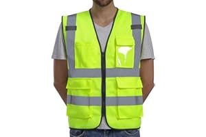 Dib Safety Vest Reflective ANSI Class 2, High Visibility Vest with Pockets and Zipper, Construction Work Vest Hi Vis Yellow M