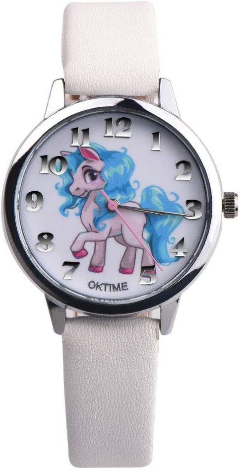 Girls Quartz Watch, Fashion Casual Girl Unicorn Watch, Artificial Leather Belt Time Teaching, Girl Gift