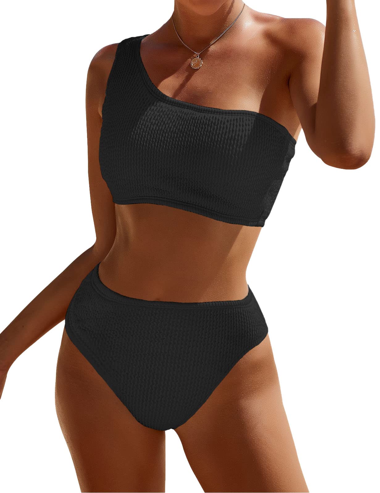 One-Shoulder Printed High-Waist Bikini Set