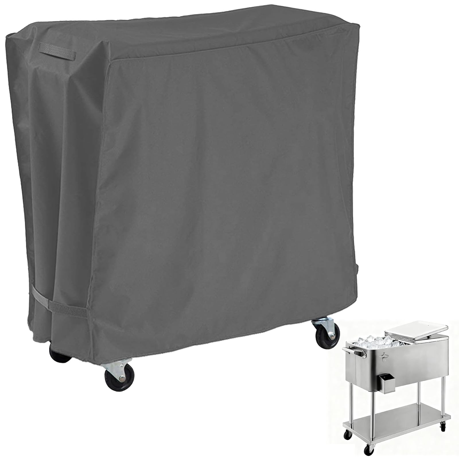 AKEfit Patio Cooler Cart Cover Waterproof with UV Coating, Fits Most 80 Quart Rolling Cooler Cart Cover, Outdoor Beverage Cart, Patio Ice Chest Protective Covers (Grey)