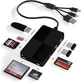 Memory Stick pro Duo Adapter Reader - 8 in 1 SD/TF/MS/CF/XD Card Reader with 3 USB 2.0 Ports for iPhone/Computer/USB-C Device, Built-in 3-in-1 Connector (Lightning, USB-C and USB-A), Plug &amp; Play