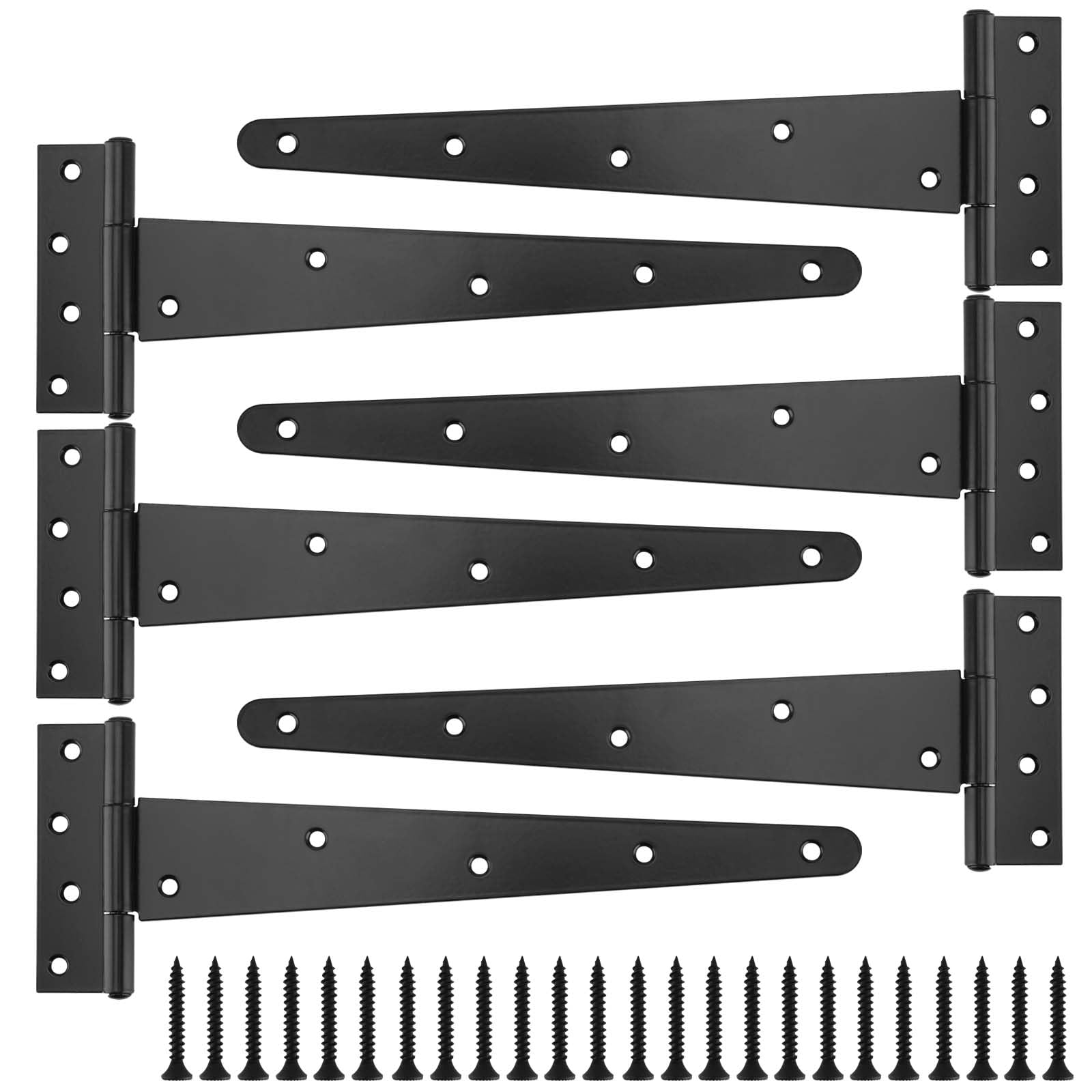 SINJEUN 6 Pcs 12 Inch T Hinges, Black Heavy Duty Shed Barn Door Hinge with Mounting Screws, Upgraded and Thickened Metal Strap Gate Hinges for Fences, Windows, Cabinets