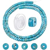SUNNYCLUE 1 Box 167Pcs Natural Stone Heishi Beads Disc Turquoise Beads Flat Round Coin Stone Gemstone Beads with Elastic Thread for Jewelry Making Craft Bracelet Earrings Necklace