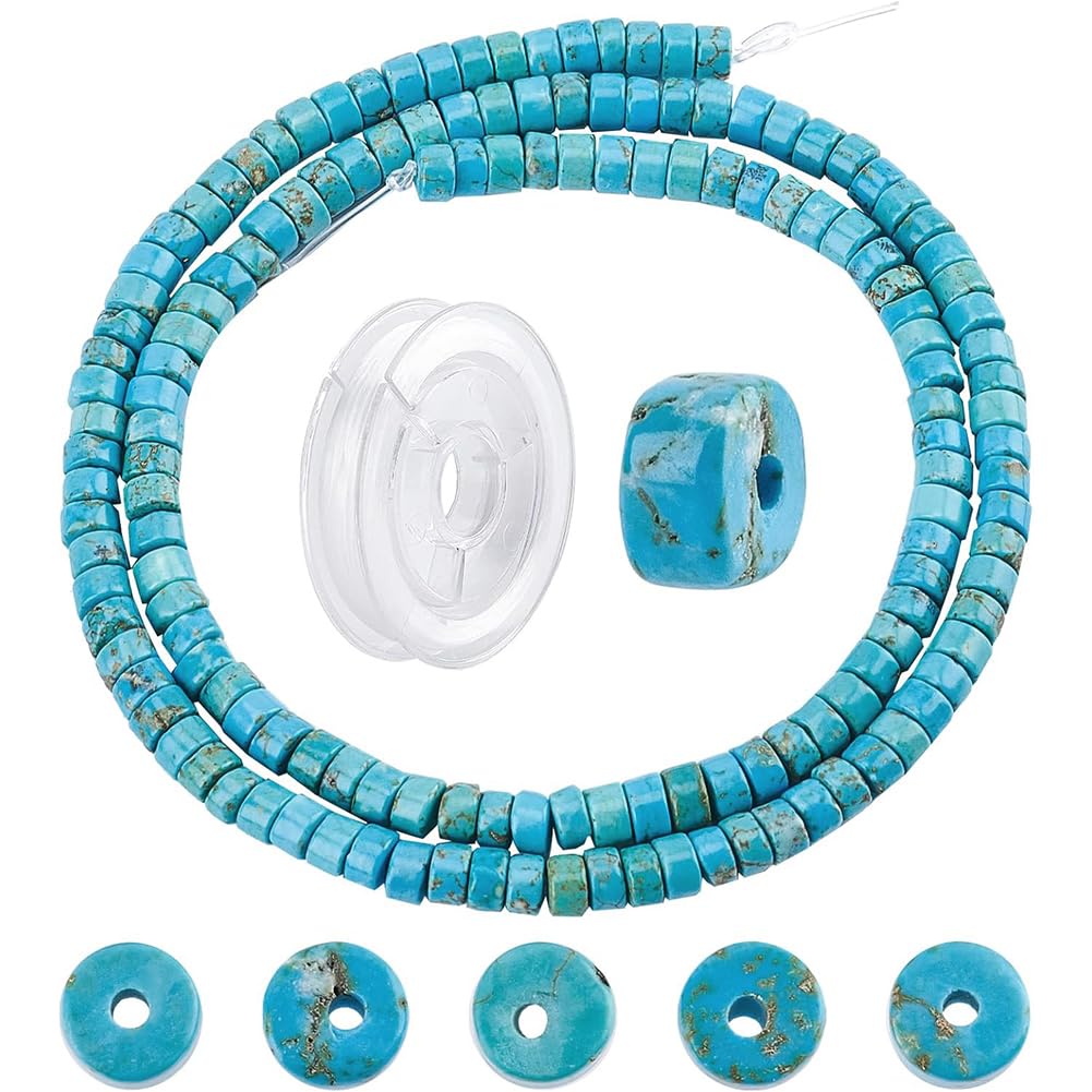 SUNNYCLUE 1 Box 167Pcs Natural Stone Heishi Beads 4.5mm Disc Turquoise Beads Flat Round Coin Stone Gemstone Bead with Elastic Thread for Jewellery Making Craft Bracelet Earrings Necklace DIY