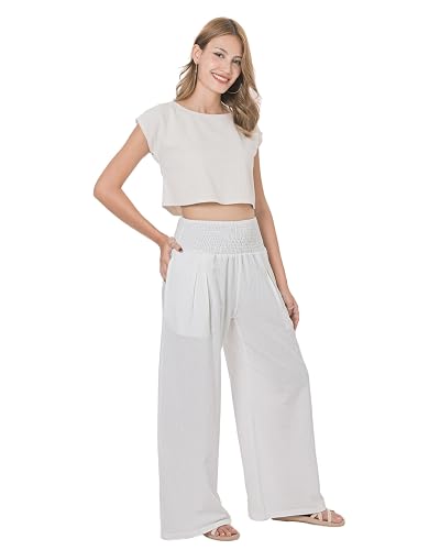 thumbnail image 2 of LOFBAZ Women Summer Flowy Cotton Linen Palazzo Wide Leg Pants 2 of 12