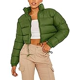 PEHMEA Women's Cropped Puffer Jacket Winter Warm Zip Up Stand Collar Short Down Bubble Coat with Pocket