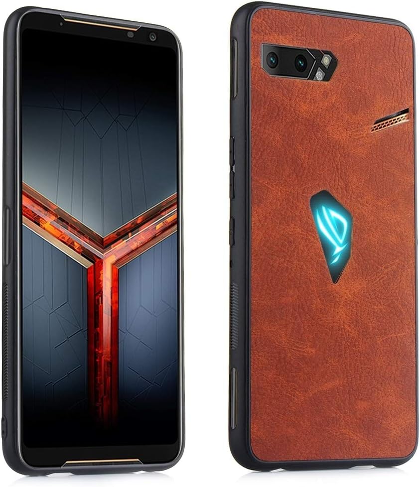 TONWIN Phone Case for Asus ROG Phone II ZS660KL Shockproof Sheep Skin PC + PU + TPU Brand (Color : Brown)