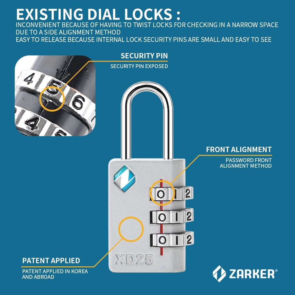 [ZARKER XD25] Padlock- 3 Digit Combination Lock - Small Mini Padlock - Travel Lock, Backpack Lock, Cabinet lockers, Laptop Bag - Easy to Set Your Own Combo - 1 Pack(Emerald) - - 