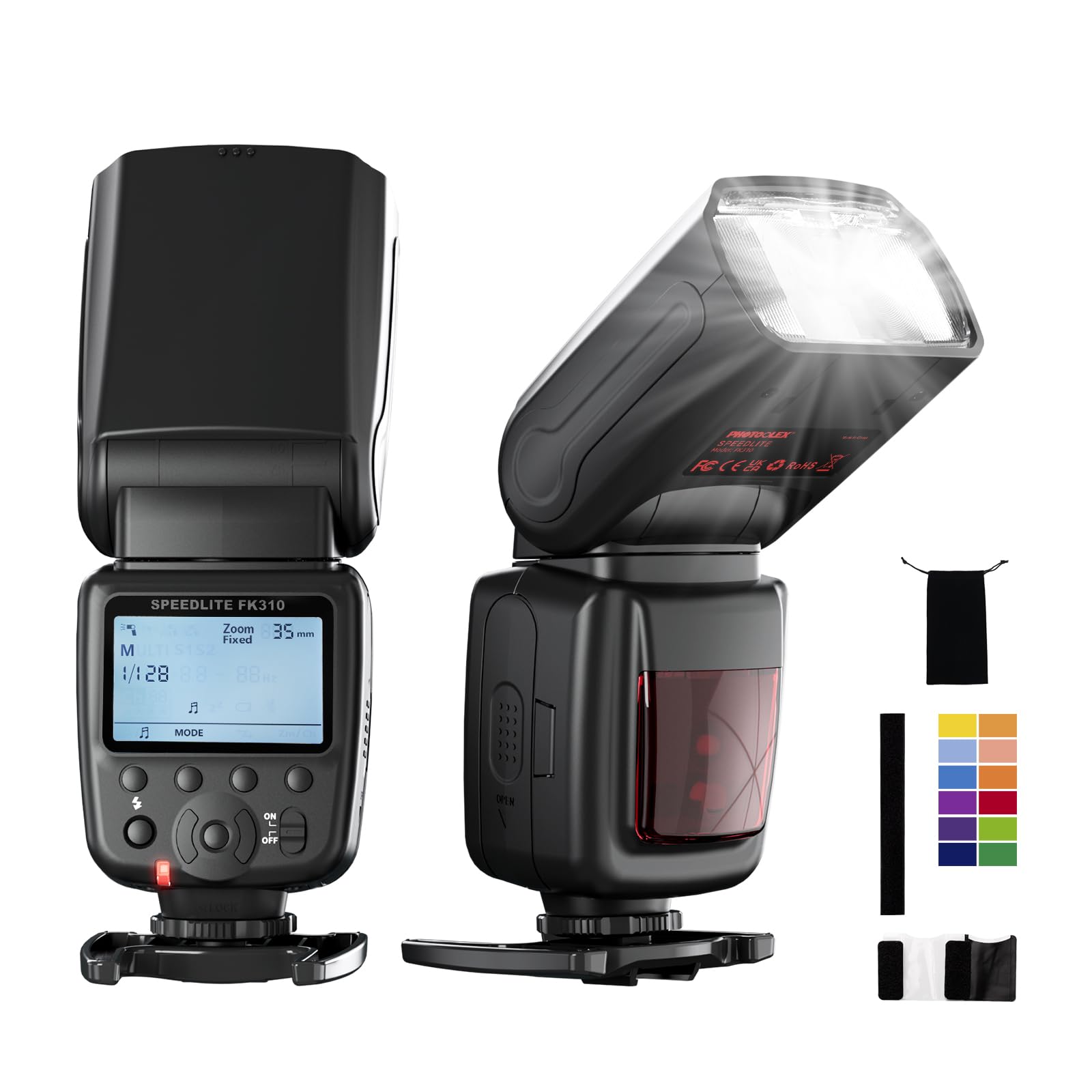 PHOTOOLEX LCD Flash Speedlite for Canon Nikon Sony Panasonic Olympus Fujifilm Pentax and Other DSLR Cameras and Digital Cameras Speedlight with Standard Hot Shoe for Studio Photography Photoshoot