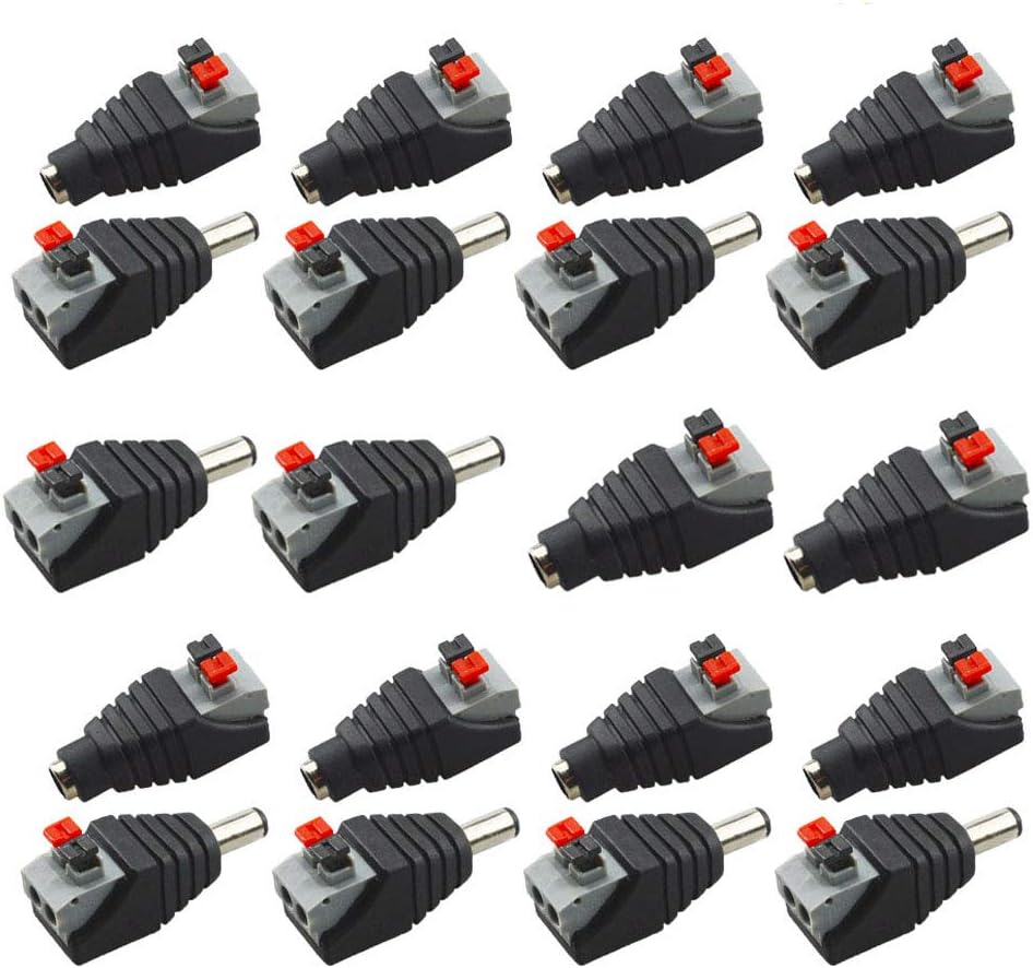senvenelec 20Pcs Professional DC Connector Press Type Adapter DC Power Screwless Quick Wire Connector 5.5mm x 2.1mm for 12V/24V LED Strip