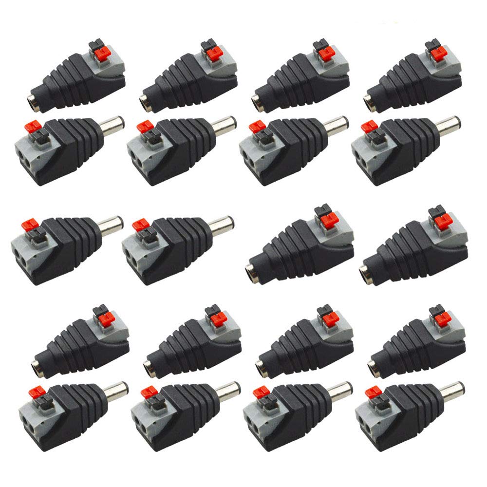 senvenelec 20Pcs Professional DC Connector Press Type Adapter DC Power Screwless Quick Wire Connector 5.5mm x 2.1mm for 12V/24V LED Strip, CCTV Camera,More Electronics-10 Male and 10 Female