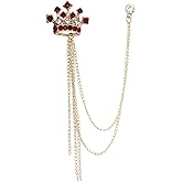 an KINGPiiN Lapel Pin for Men Crowned Stone with Hanging Chain Brooch Costume Pin Suit Stud, Shirt Studs Men's Accessories Collar Pin (Gold Maroon)