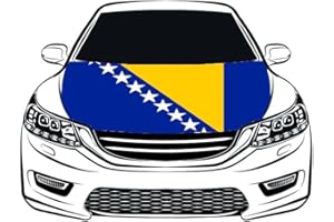 Bosnia And Herzegovina Flag Hood Protector - Flag Car Hood Cover,Suitable 3.3×5Ft National Car Bonnet Banner Elastic Fabrics,
