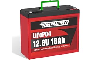 CYCLENBATT 12V 18Ah LiFePO4 Lithium Battery, 5000+ Deep Cycle Rechargeable Lithium Iron Phosphate Battery with Built-in 20A BMS for Power Wheels,Camping,Kids Ride on Car,Fish Finder, UPS Backup, etc.