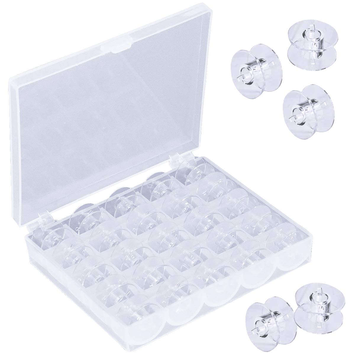 25 Pieces Sewing Machine Bobbins, Transparent Plastic Sewing Machine Bobbins in Box, for Singer/Brother/Janome