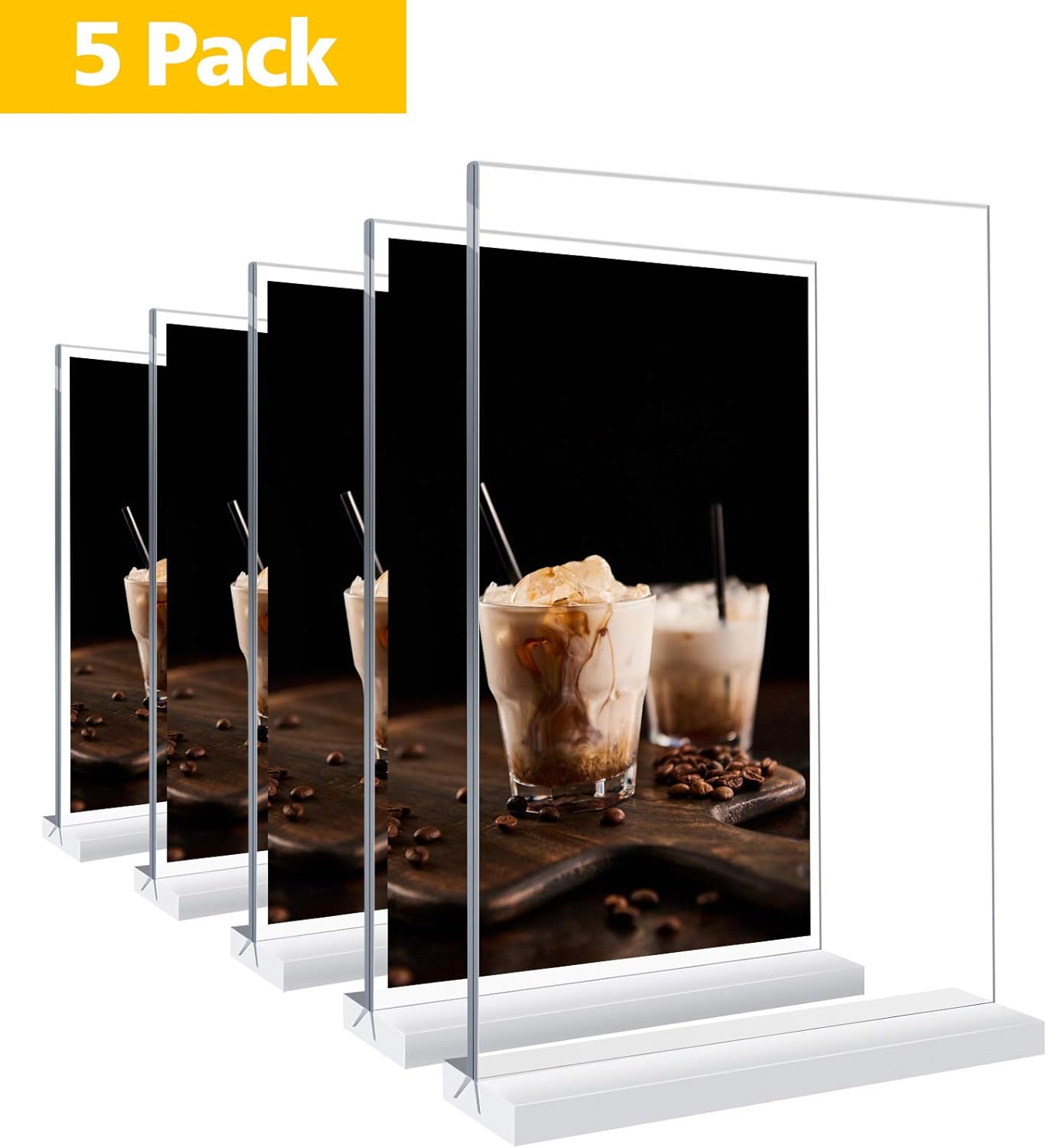ZEJUN Acrylic Sign Holder T Shape Sign Stand Plastic Brochure Holder for Restaurants, Office, Photo Frame, Bottom Loading, Double Sides (5 Pack)