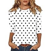 slqdgmryz 3/4 Sleeve Shirts for Women Spring Striped Crewneck Business Casual Tops Loose Three Quarter Length Work Blouses