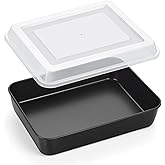 P&P CHEF Toaster Oven Pan with Lid, Nonstick Cake Lasagna Pan Rectangular Tray for Baking Roasting Storing, Stainless Steel Core & Plastic Cover, Oven & Freezer Safe, (10.5 Inch, 2Pcs)