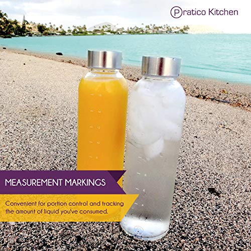 Pratico Kitchen 20 oz. LeakProof Glass Bottles, Juice Containers and