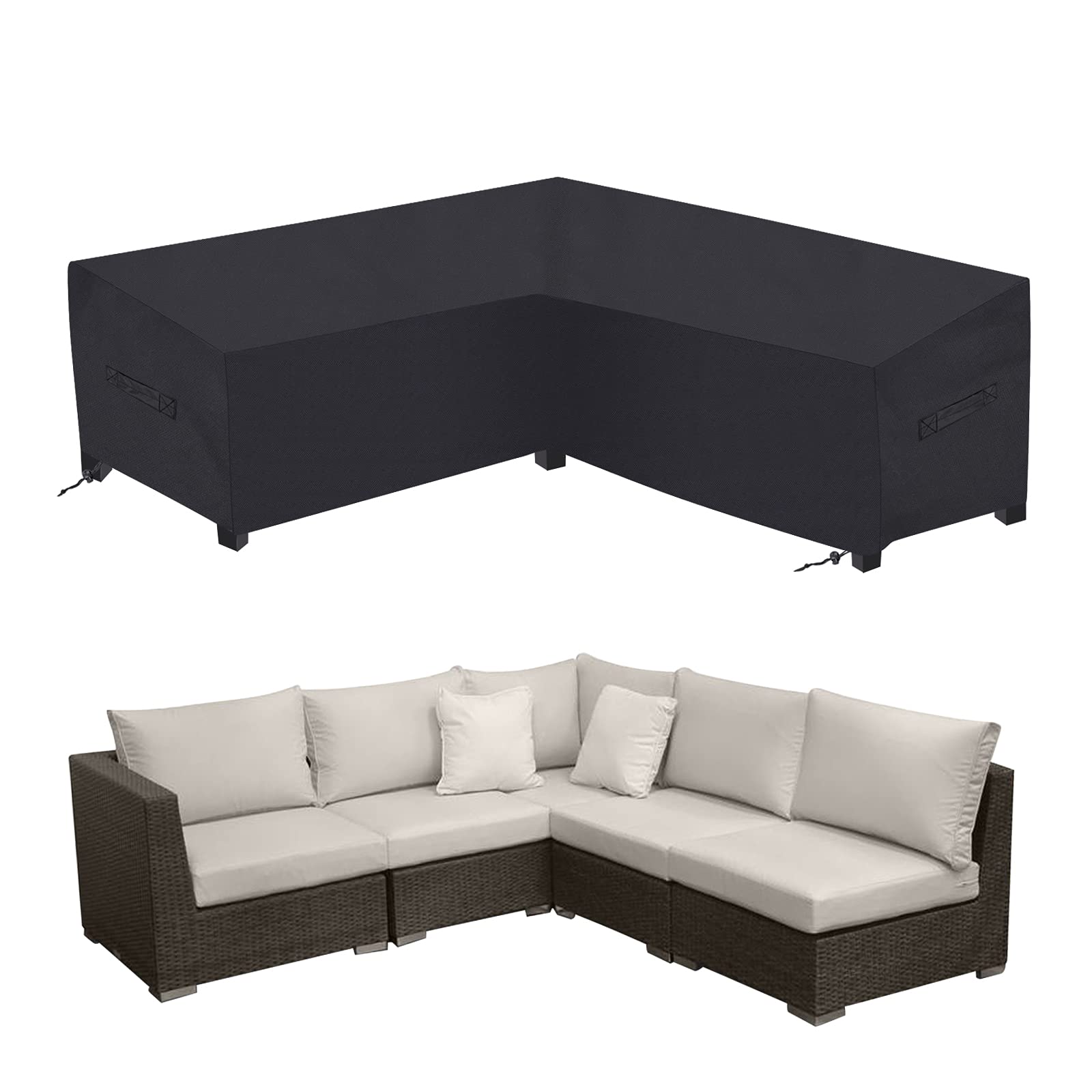 Photo 1 of **STORAGE BAG ONLY SHOWS DAMAGE** Patio Sectional Sofa Cover Outdoor Waterproof Windproof 85" X 85" V-Shaped Garden Couch Furniture Protector Cover for Lawn Garden Sectional L Couch