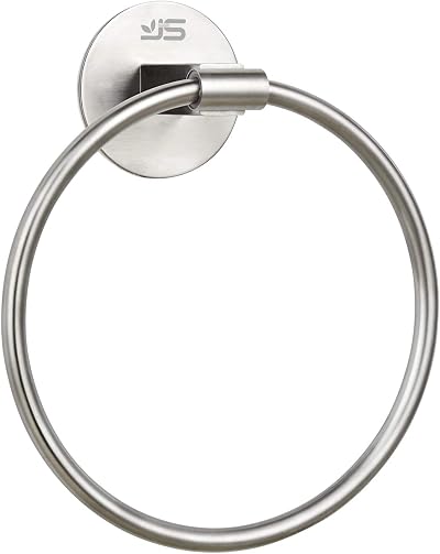 JS Stainless Steel Towel Ring Holder 7 inch Wall Mounted Adhesive for Kitchen