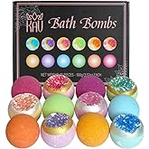 KAV Bath Bombs for Women — Natural Geode Bathbombs for Girls, Tweens | Set of 12 Organic Bath Bomb Giftset with Various Scents and Colors, Moisturizing Spa Fizzies — Essential Oil Infused Gift-Ready