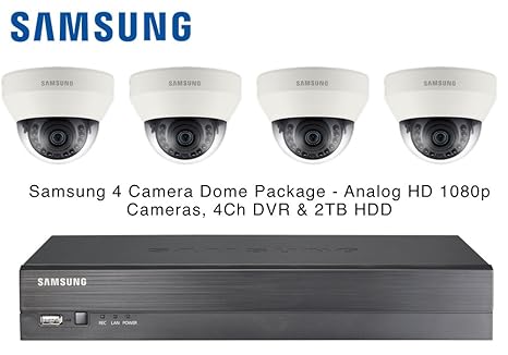 Samsung 4x AHD Analog HD 1080P Dome CCTV Kameras & 4 Kanal DVR 2TB HDD Paket - 12mm Objektiv, 12V DC, IR, HDMI/VGA