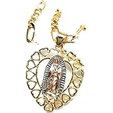 Gold Plated Tri-Color Virgin Mary Heart Pendant Necklace 24" Virgen de Guadalupe Medalla Tres Colores Corazon