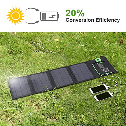 ENKEEO Solar Charger Panel 28W, Foldable Solar Panels with Advanced TIR-C, Multiple USB 2.0 Output Ports, with USB Cable and Carabiner Hooks for Smartphones, Tablets, Power Banks and More