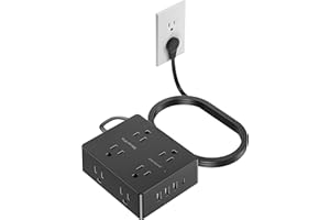 Surge Protector Power Strip, Olcorife Ultra Thin Flat Plug Extension Cord 5ft, 8 Outlets 4 USB Ports(1 USB C), Flat Wall Plug Outlet Extender, College Dorm Room Essentials, Black